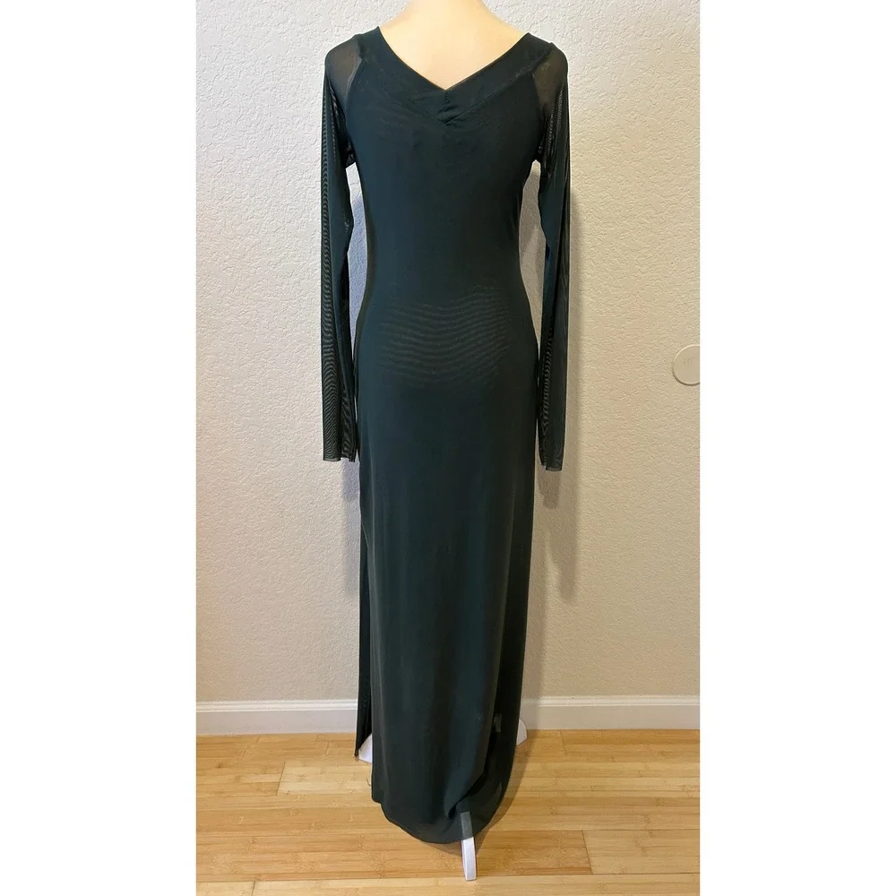 Silence + Noise Maxi Dress Sz L Green Mesh Long Sleeve Sheer Forest Fairy Goth